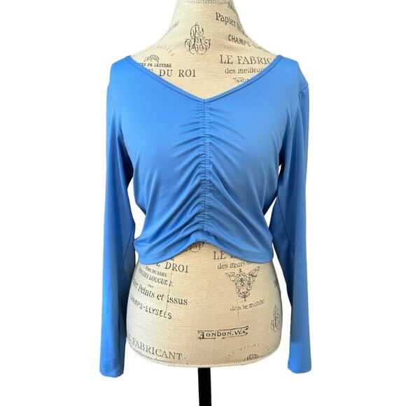 NWT all in motion ruched crop top long sleeve athletic work out exercise blue L - Picture 2 of 11
